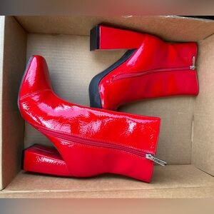 Red Patent Leather Ankle Boots
